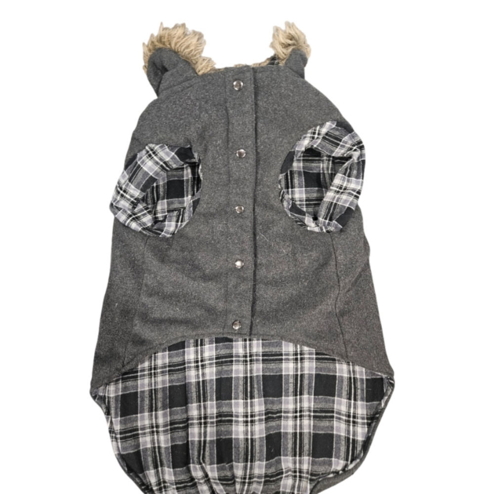 Canada Pooch Gray Dog Coat with Faux Fur Hood